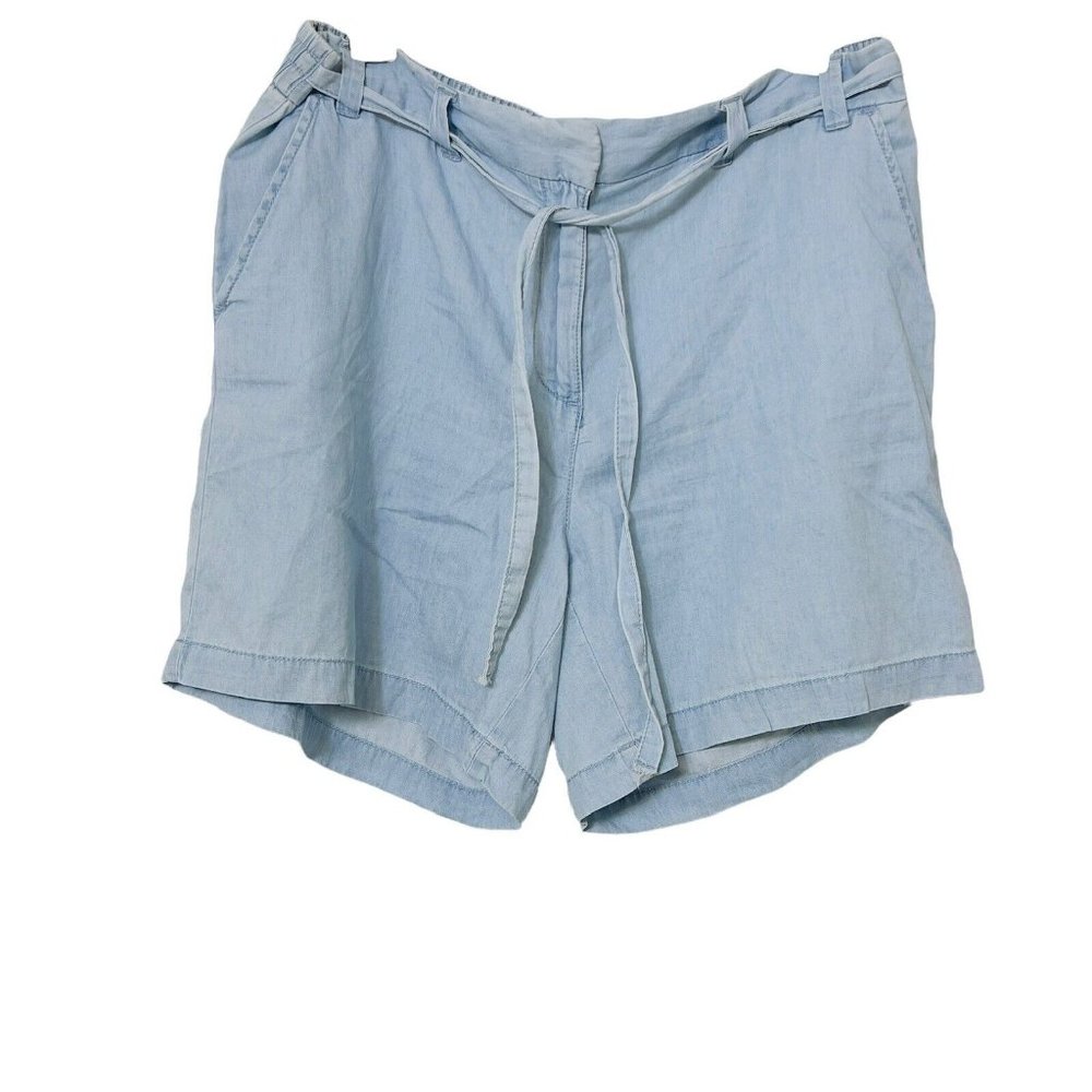 Kim Rogers Women’s Light Blue 100% Cotton Shorts Side Pockets Tie Front Size 10
